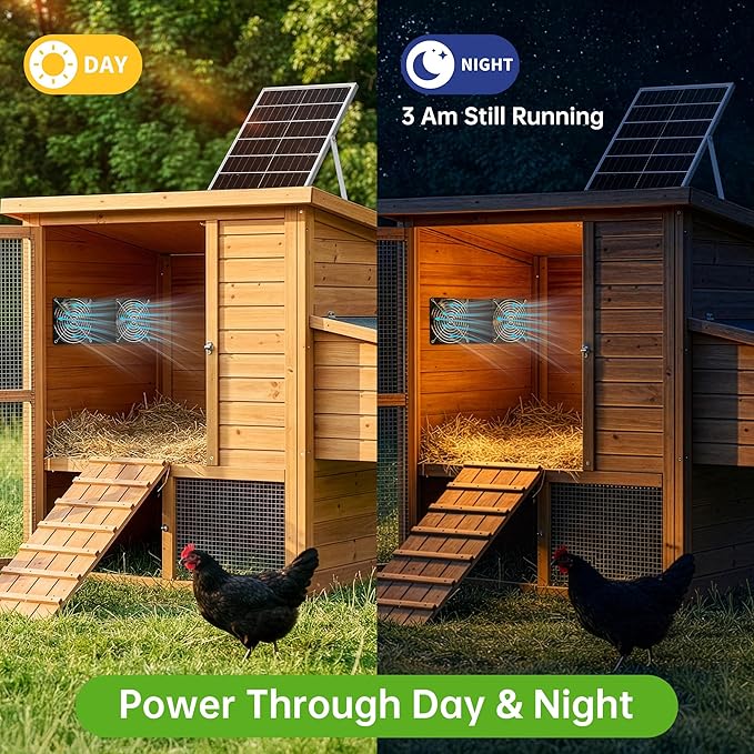 Solar Fan for Chicken Coop ropelux Solar Powered Dual Exhaust Fans with 12000mAh Battery &amp 2 Timers 24/7 Strong Airflow Cooling Ventilation for Greenhouses Dog Houses Attics Sheds Cabins