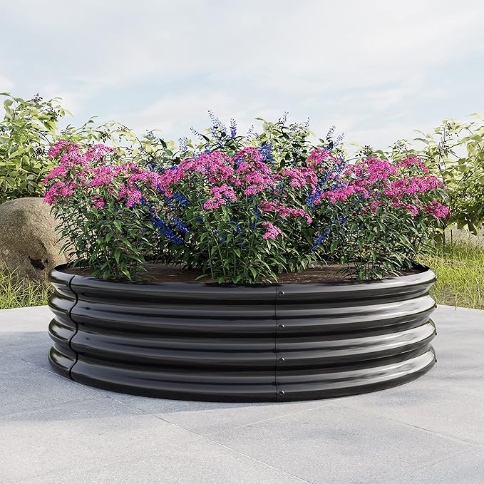 Weehom 47.24 Round Raised Garden BedMetal Raised Beds for Vegetables Outdoor Garden Raised Planter Box Backyard Patio Planter Raised Beds for Flowers Herbs Fruits Black