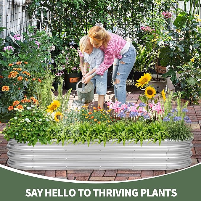 1MORE Galvanized Raised Garden Bed- Planter Garden Boxes Outdoor Raised Beds for Gardening 6x2x1ft Metal Garden Bed Kit for Vegetables Flower Planter Raised Beds with Protective Tape &amp Tools.Si