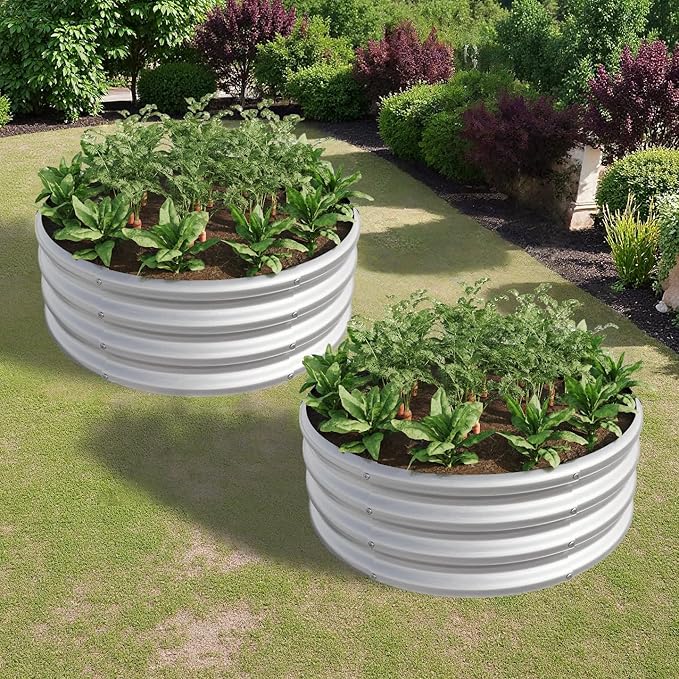 2PCS 32.08*11.4 Tall Round Raised Garedn BedMetal Raised Beds for Vegetables Outdoor GRaised Planter Box Backyard Patio Planter Raised Beds for Flowers Herbs Fruits Silver