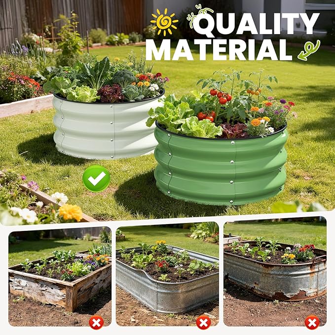 Galvanized Raised Garden Bed 2pcs 2x2x1 FT Round Metal Raised Garden Bed Outdoor Planter Box with Open Bottom Rust-Resistant Steel Garden Bed for Vegetables Herbs Flowers Easy Assembly