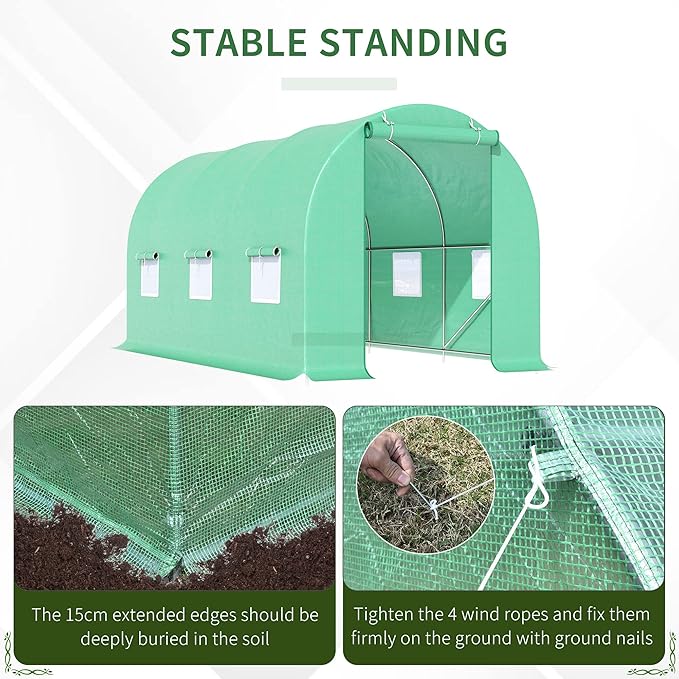 【LuckyNote】 15' x 6' x 7' Walk-in Tunnel Greenhouse Garden Plant Growing House with Door and Ventilation Window Green