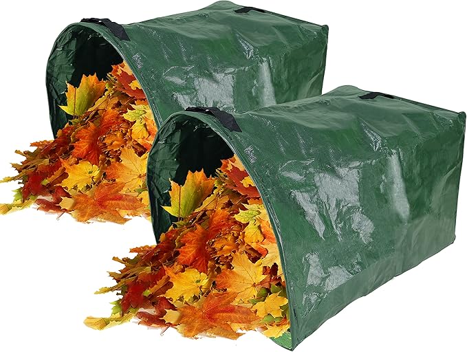 Gardzen 2-Pack 53 Gallon Dustpan-Type Yard Waste Bags Reusable Heavy Duty Collapsible Garden Leaf Bags Stand-Up Yard Waste Bin for Leaves Lawn Debris &amp Grass Clippings PE Material