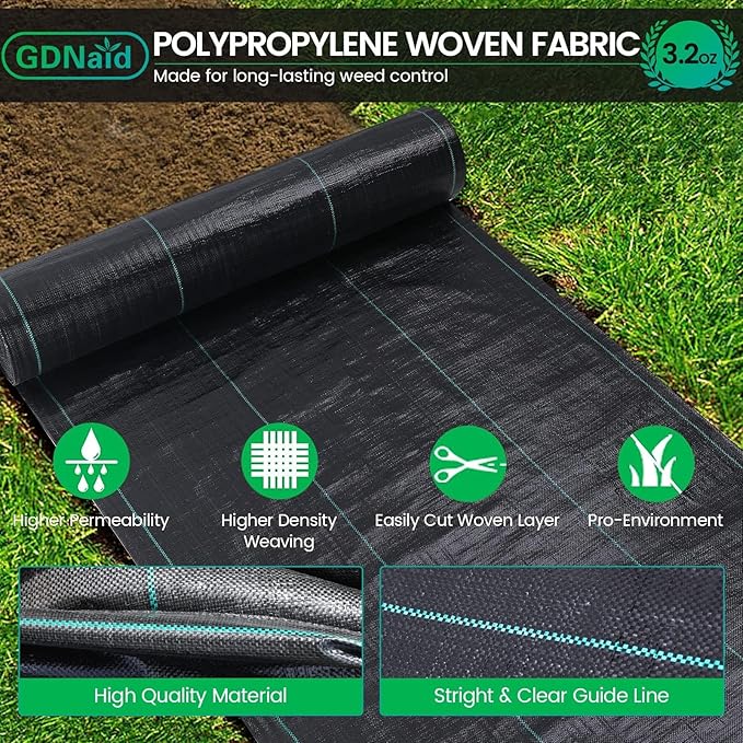 60g/2.1oz Driveway Fabric Heavy Duty Woven Landscape Fabric Garden Weed Barrier Fabric Weed Control Fabric Geotextile Fabric for Landscaping Ground Cover Weed Block Gardening Mat0.6m(0.8*10m)