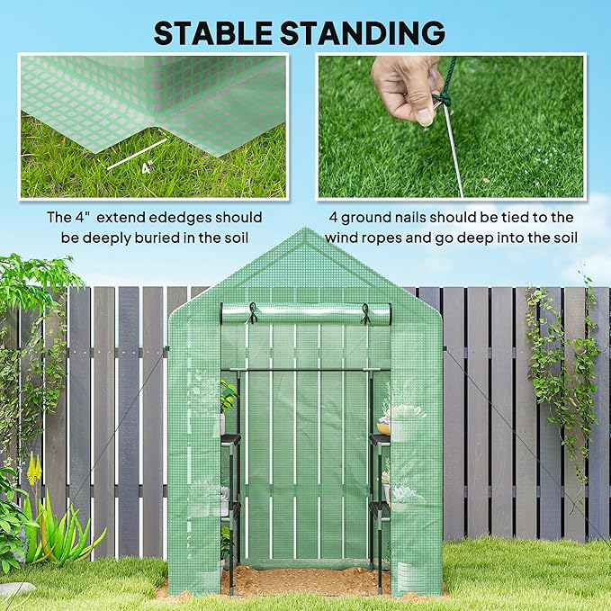 Outsunny 56 x 29 x 76 Portable Walk-In Garden Greenhouse with Built In 3-Tier Shelves
