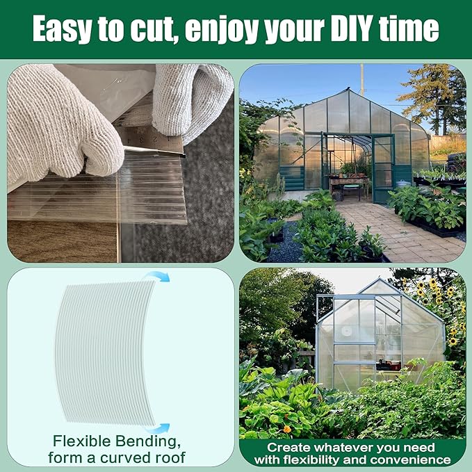 12-Pack Polycarbonate Greenhouse Panels 23.8x47.6x0.24 Inch Clear Twin-Wall UV Protected Roof PC SheetsGreen House Plastic Boards for Outdoor Garden DIY Crafts &amp Plant Protection