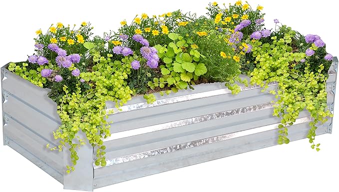 Sunnydaze 48-Inch Galvanized Steel Raised Garden Beds - Rectangle Planter for Vegetables and Flowers - Silver - Set of 2