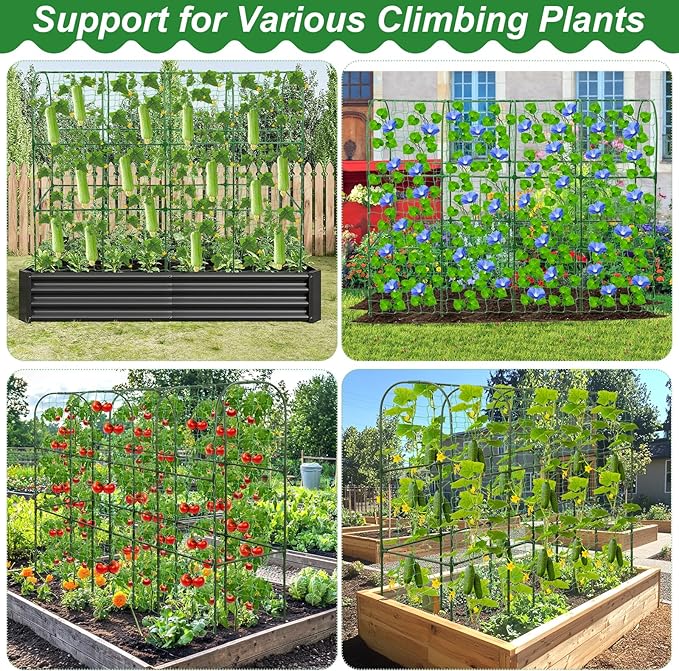 67 x 50 Cucumber Trellis for Raised Bed U-Shape Metal Large Garden Trellis for Climbing Plants Outdoors with Netting Garden Tools Cucumber Arch Trellis for Vegetable Fruit Flower Plant Support