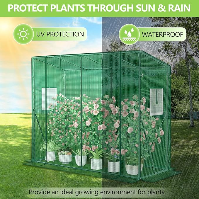 SPECILITE Heavy Duty Lean to Greenhouse for Outside Portable Walk-in Green House with Thicken PE Cover Roll-Up Zippered Door &amp 2 Ventilation Mesh Windows Large Plastic Greenhouses for Outdoors