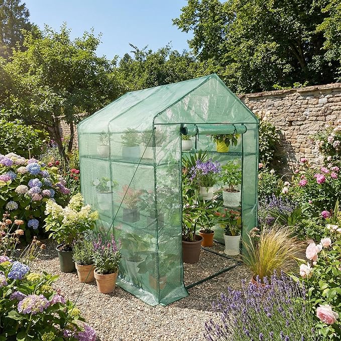 Walk-in Greenhouse for Outdoors Small Green House Outdoor with 3-Tier Shelves Roll-Up Zippered Door &amp Mesh Window All-Season Plant House for Vegetables Herbs Flowers for Patio Backyard Gardenin