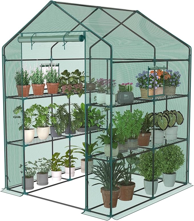 NEWBULIG Walk-in Greenhouse 56.3x56.3x76.7 Outdoor Portable Greenhouse Kit with Thick PE Cover &amp Roll-Up Zipper Door Sturdy Steel Frame with Window for Backyard Patio Garden Green