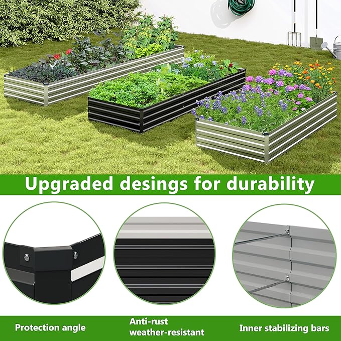 2PCS 12x3x1ft Galvanized Raised Garden Bed Kit Galvanized Planter Raised Garden Boxes Outdoor Large Metal Raised Garden Beds for VegetablesBlack