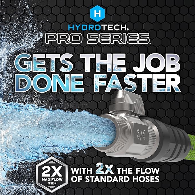 HydroTech 50 ft Expandable Garden Hose - Pro Series 2x Max Flow 3/4 No-Kink Flexibility Lightweight Hose for Lawn Garden Car Washing Deck and Patio Cleaning