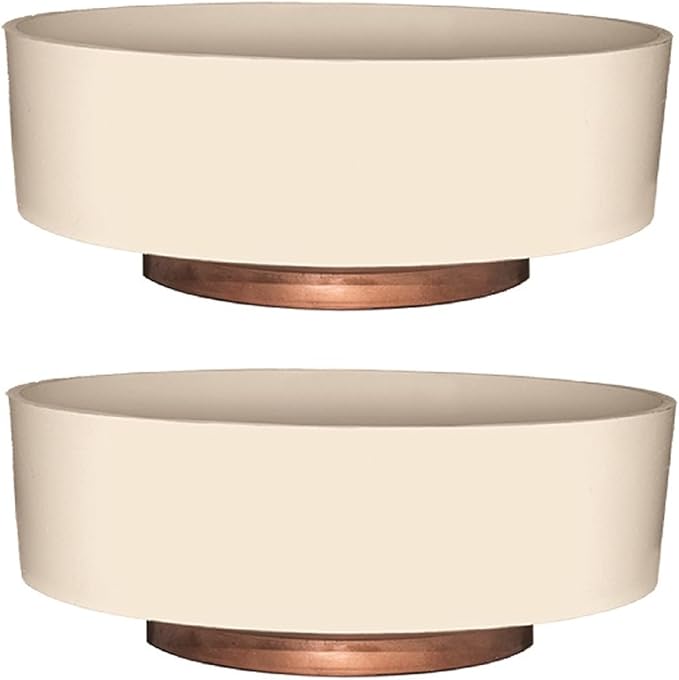 The HC Companies 8 Inch Round Plastic Succulent Capri Bowl Decorative Indoor Flower Succulent Planter Pot with Drain Plug Hole Vanilla Bisque (2 Pack)