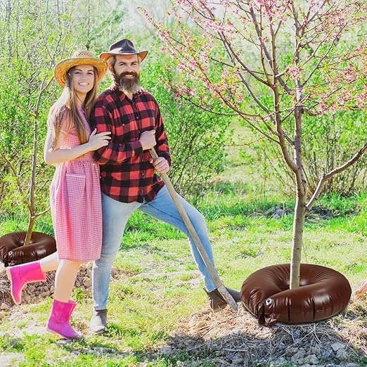 Mumufy 20 Pack Tree Watering Ring Tree Watering Bag 10 Gallon Slow Release PVC Drip Irrigation Water Pouch Automatic Drip System for Planting Gardening Trees and Shrubs 23.6 Inch (Brown)