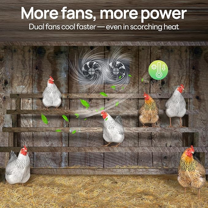 DC HOUSE 20W Solar Fan Powered Exhaust Fan for Chicken Coops Greenhouses Sheds Pet Houses and Windows - Waterproof and Plug Play Easy Connector Max Applicable Space 880ft3 (25 m3)