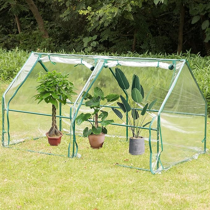 Gardenised Green Outdoor Waterproof Portable Plant Greenhouse with 2 Clear Zippered Windows Medium