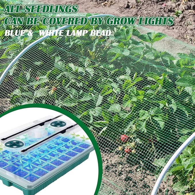 2 Packs 80 Cells Seed Starter Trays Kit with 4 Grow Light Seed Starter Kit Seedling Starter Trays with Humidity Dome and 80 Pcs Peat Pellet for Garden Seeds Propagation Seedlings