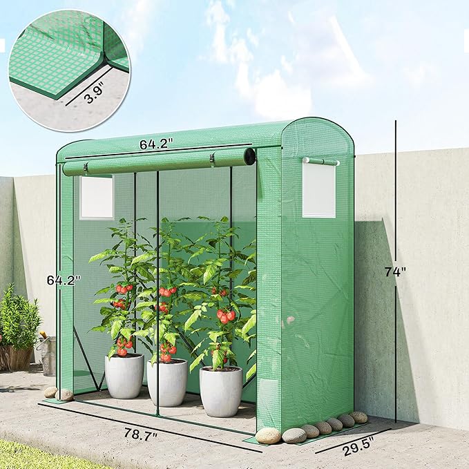 Outsunny Mini Greenhouse Portable Greenhouse with Roll-Up Door and 2 Mesh Windows Small Green House with PE Cover for Garden Patio Lawn 78.7 x 29.5 x 74 Green