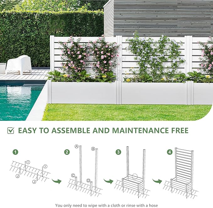 Casaphoria Raised Garden Bed with Trellis 47x47x16 Planter Box with Open Bottom for Gardening Vegetables &amp Vines and Climbing Plants White