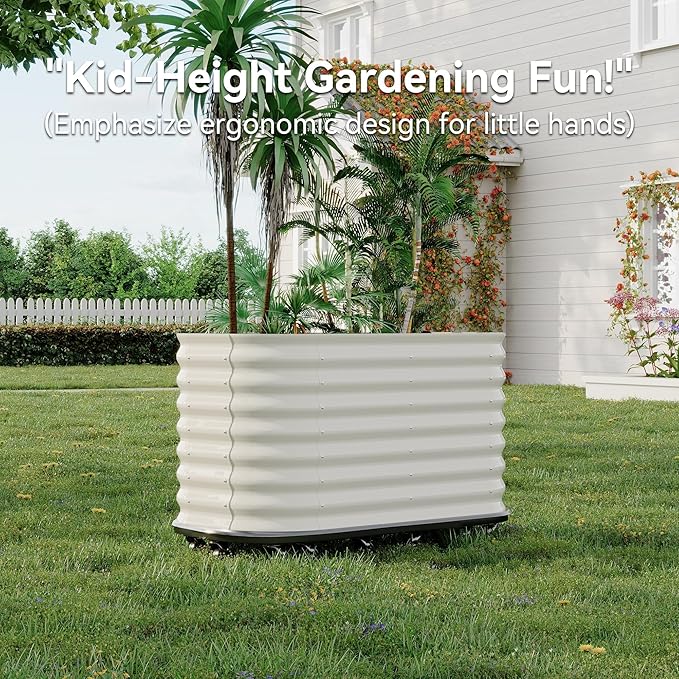 CABIHOME Galvanized Raised Garden Bed with Wheels &amp Water Reservoir Portable Rolling Elevated Raised Garden Bed for Outdoor &amp Indoor Self-Watering Planter Box for Vegetables &amp Herbs Whi