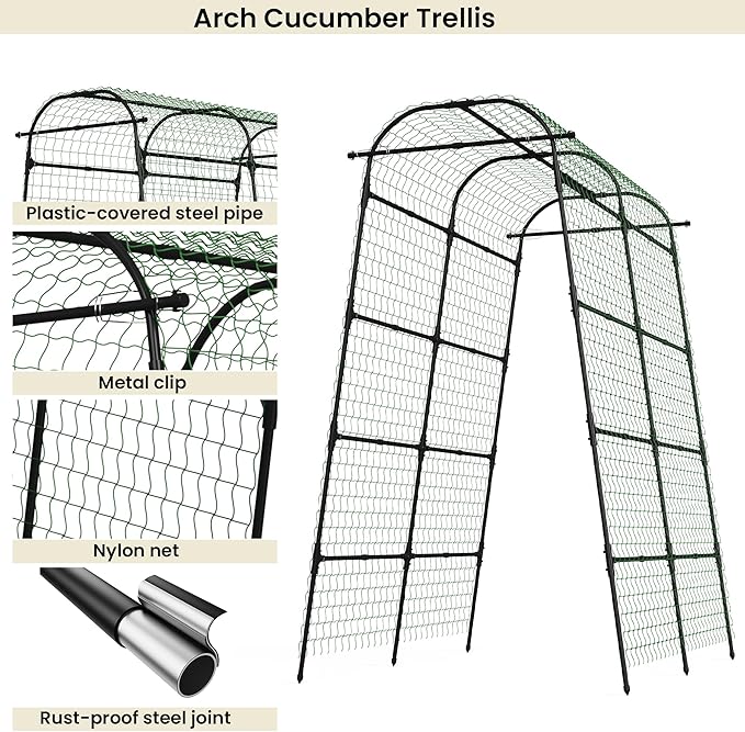 7Ft Adjustable Garden Arch Trellis for Climbing Plants Outdoor Heavy Duty Rustproof Stainless Steel Cucumber Trellis for Raised Beds Tall Metal Plant Support for Tomato Squash Beans Flowers
