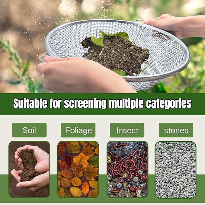 2PCS Soil Sifter for Gardening Rock Sifter for 5gallon Bucket Dirt Sifter Compost Sifter Sifter for Gravel Sawdust Vermicompost 3mm 6mm Soil Sifter with Handle
