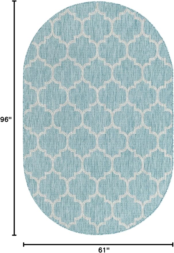 Unique Loom Outdoor Trellis Collection Area Rug (5' 1 x 8' Oval Aquamarine/ Gray)