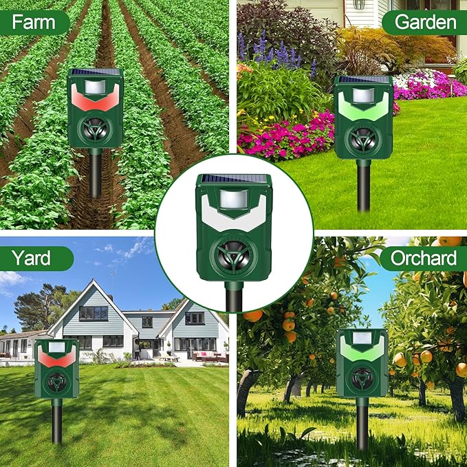 Ultrasonic Animal RepellersSolar Cat Repellent Outdoor with Flaming Eye AlarmWaterproof Raccoon Repellent with Motion Detection for Farm Yard Garden Repelling Dog Rabbit SkunkSquirrel