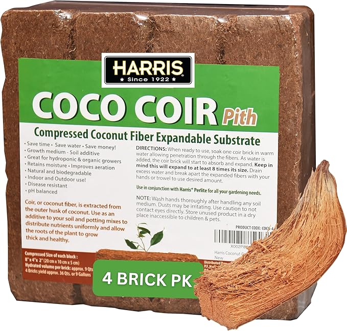 Harris Coco Coir Pith 4 Bricks Expand to 9 Gallons of Coconut Coir Coconut Fiber