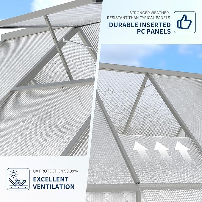 6x7 ft Heavy Duty Polycarbonate Walk-in Greenhouse with Reinforced Aluminum Frame Adjustable Roof Vent and UV Protection Panels for Outdoor Backyard Gardening and Year-Round Plant Care