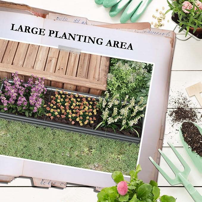 94.5 Inch Extra Long Large Raised Garden Bed 8FT Metal Planter Box for Vegetables &amp Flowers Open Bottom Galvanized Steel Elevated Garden Bed with Wood Grain Finish