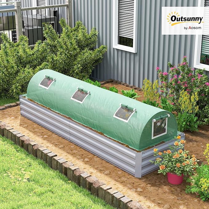 Outsunny 10' x 3' x 2' Mini Greenhouse with 5 Mesh Windows Portable Plant Hot House with PE Cover Steel Frame for Garden Backyard Green
