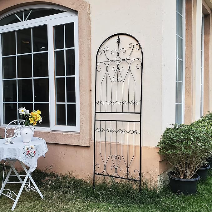 Metal Trellis 82.7 H x 26.7 W Tall Powder-Coated Black Garden Trellis Wrought Iron Heavy Scroll Metal Decoration Lawn Patio for Rose Clematis Ivy Weather Resistant Garden Addition 1 Pack