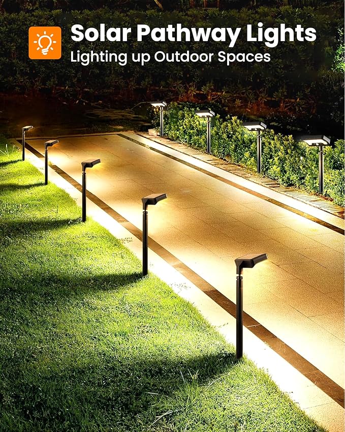 Solar Walkway Lights Outdoor 92 LEDs Motion Sensor Outdoor Lights600Lumen Brighter Solar Pathway Light with Adjustable Angle for Garden Yard Walkway(Warm White 2 Pack)