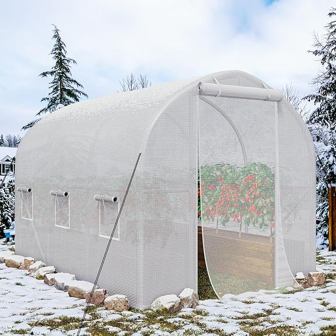 YITAHOME 10x6.5x6.5ft Greenhouses Large Walk-in Green House Heavy Duty Tunnel Green Houses Outdoor Portable Plant Gardening Upgraded Galvanized Steel Frame Zipper Doors 5 Crossbars Garden White
