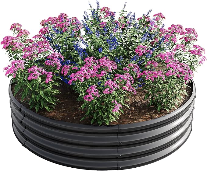 47.24 * 11.4 Tall Round Raised Garedn BedMetal Raised Beds for Vegetables Outdoor Garden Raised Planter Box Backyard Patio Planter Raised Beds for Flowers Herbs Fruits Black