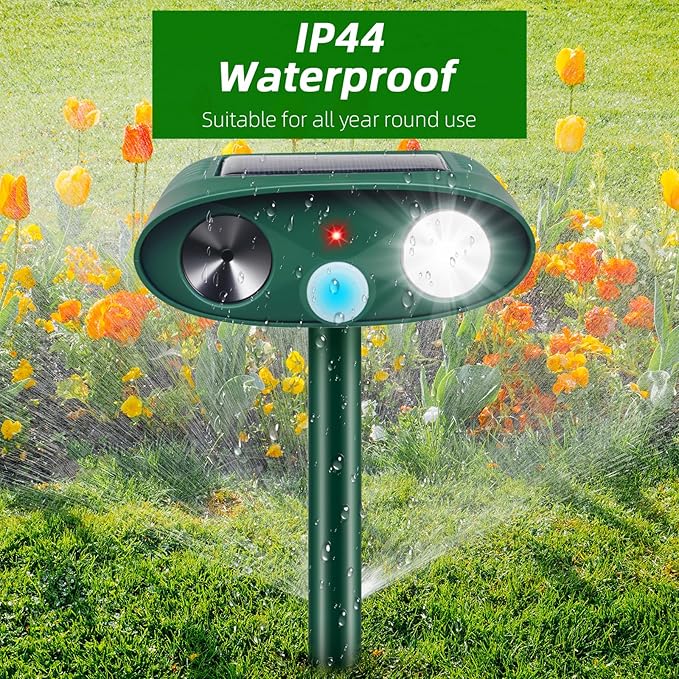 2Pack Solar Ultrasonic Animal Repellent Outdoor with Motion Detection&ampFlash LightUSB Rechargeable Waterproof Cat Repellent Outdoor Keep Deer Squirrel Rabbit Opossum Raccoon Away for Yard Garden L