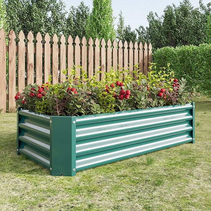 Donext Metal Raised Garden Bed Rectangle Raised Planter 4×2×1ft for Flowers Plants Vegetables Herb Veezyo Green
