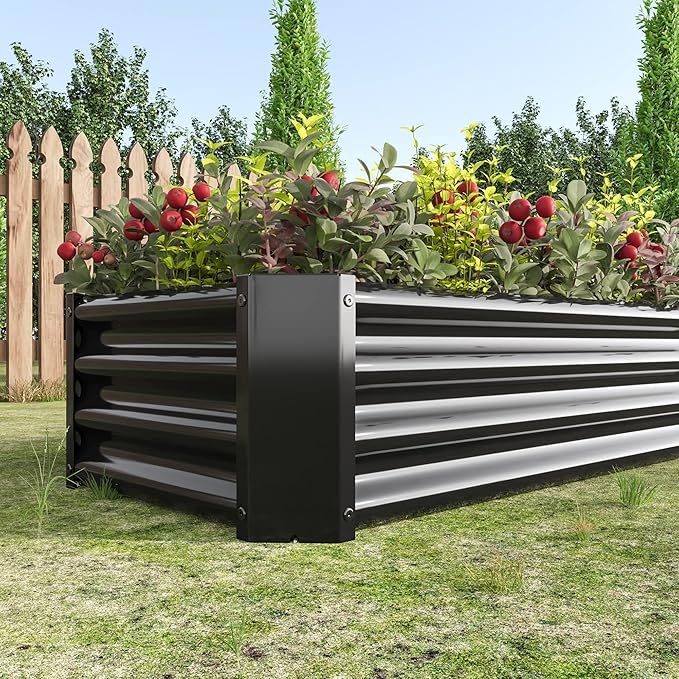 PlanterMetal Raised Garden BedRectangle Raised Planter for Flowers PlantsVegetables Herb Black