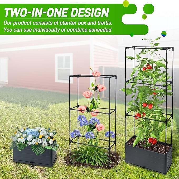 2 Packs Raised Garden Bed Tomato Planter Box with Trellis 43.4 Self-Watering Tomato Cage with Rectangular Trellis for Climbing Plants Flowers Vegetables Vine in Patio Garden Indoor Outdoor