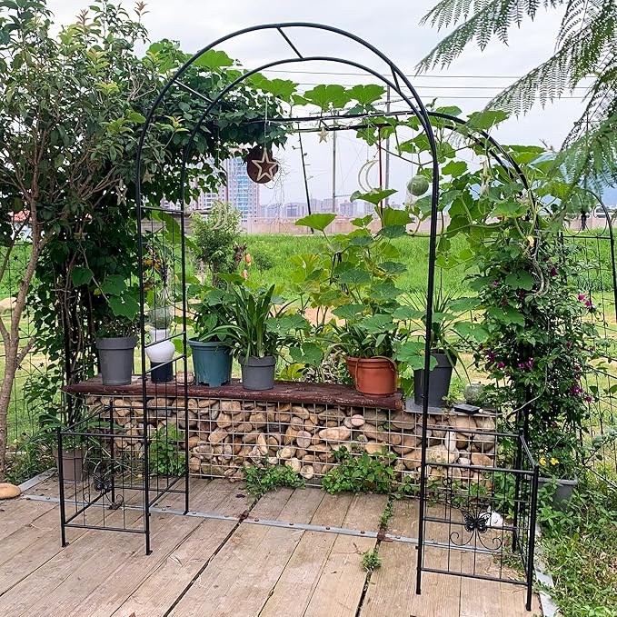 Garden Arch for Climbing Plants Metal Garden Arch Outdoor Wedding Arch for Wedding Ceremony Party Plant Climbing Rose Vines Lawn Courtyard Patio Black 7.15ft