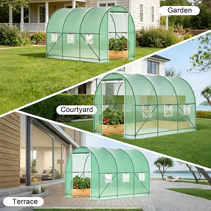 Greenhouses for Outdoors Walk-in Green Houses for Outside Heavy Duty Large Greenhouse with 6 Ventilated Screen Windows &amp Roll-up Door &amp Reinforced Frame (10×7×7 FT Without Irrigation System)