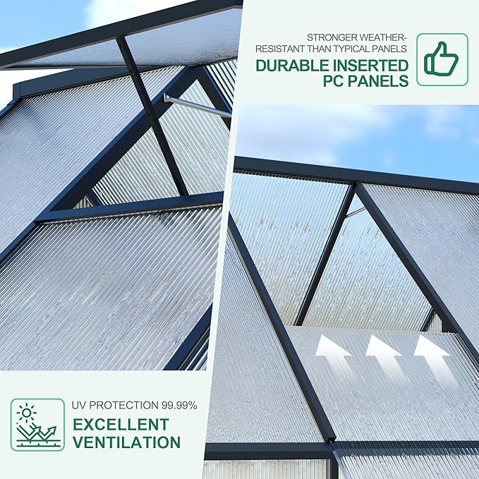 6X4 ft Polycarbonate Greenhouse with Aluminum Frame Polycarbonate Greenhouse for Outdoors Greenhouses with Ventilation and Rain Gutter Aluminum Large Walk-in Greenhouses for Outside