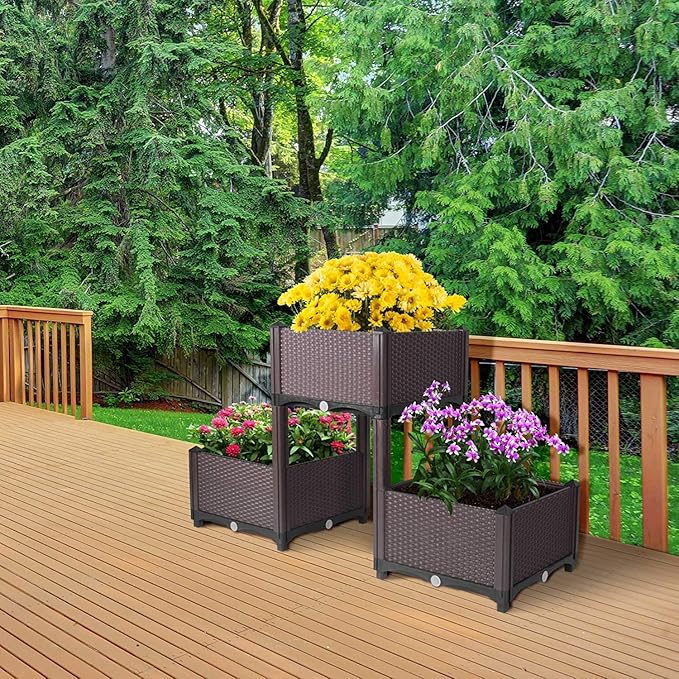 D'vine Dev Planter Raised Beds - Elevated Planter Garden Box with Drainage Plug Raised Garden Beds for Vegetable/Flower/Herb Outdoor Standing Planter Beds Gardening Kit RGB-3