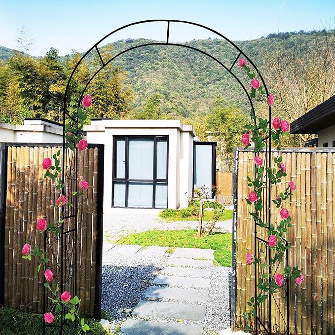 Metal Garden Arch W55'' x H94.5''Climbing Plants Support Rose Arch Outdoor Arch Black