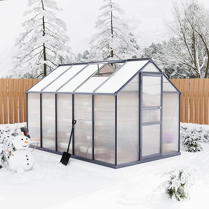 Large Greenhouse for Outdoors 6x10 FT Polycarbonate Green House with Roof Vent and Quick Setup Structure Aluminum Greenhouse Kit for Garden Backyard