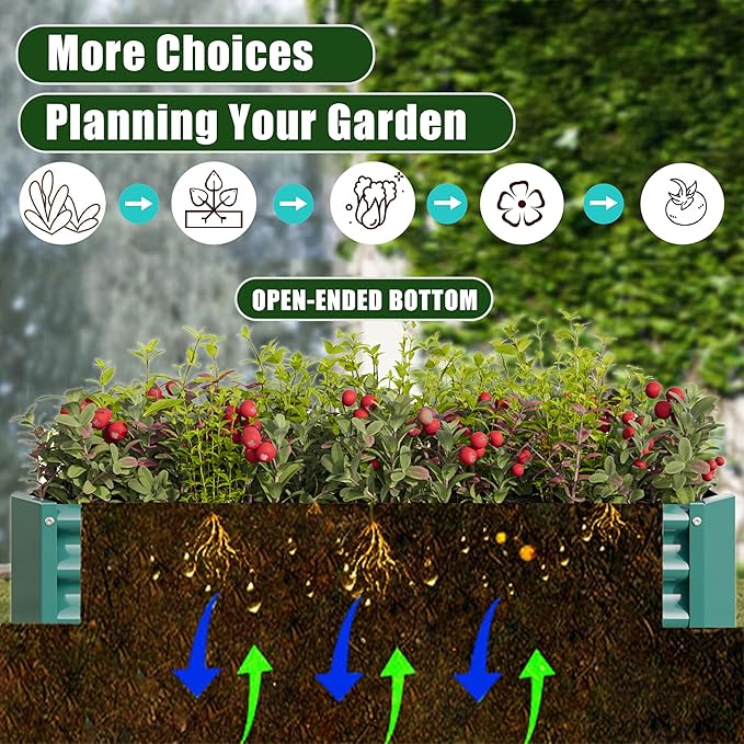 4x2x1ft Raised Garden Bed Outdoor Galvanized Raised Garden Beds Metal Raised Beds for Gardening Vegetables Fruits and Flowers Easy Assembly 52 Gallon Capacity - Green