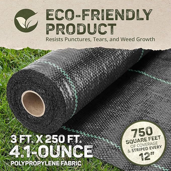 Dewitt Professional Max Weed Barrier Fabric 4.1 oz Black 3 x 250 Feet – Heavy-Duty Weed Control and Ground Cover for Gardens Beds Mulch Outdoor Landscaping and Yard Areas