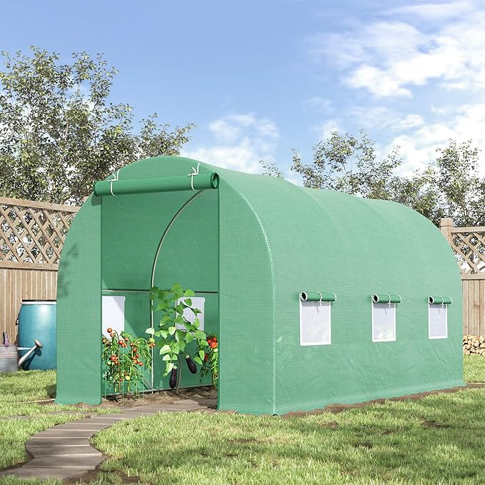 【LuckyNote】 15' x 6' x 7' Walk-in Tunnel Greenhouse Garden Plant Growing House with Door and Ventilation Window Green
